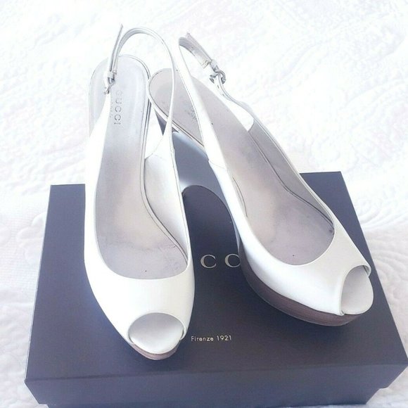 !SOLD! High End Brand GUCCI Wedges Wooden Platform Open Toe Slingbacks ITALY 8.5 - Picture 3 of 8